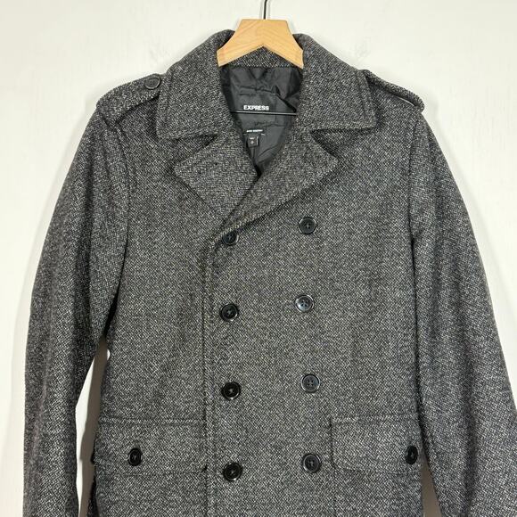 Express Pea Coat Size Small Gray Wool Blend Water Resistant Double Breasted - Picture 3 of 8